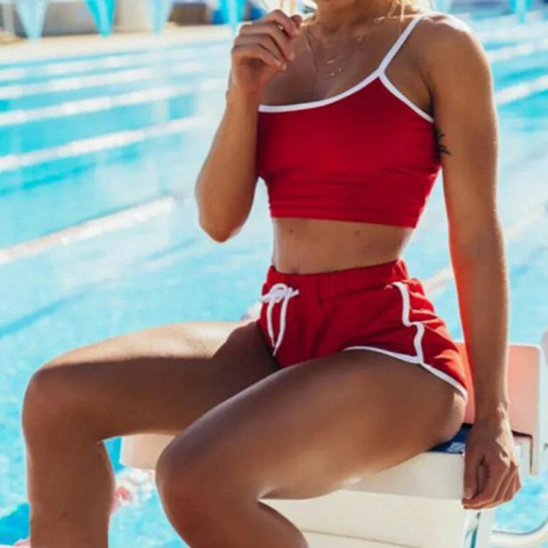 Женский летний комплект из 2 предметов короткий топ и шорты облегающая одежда