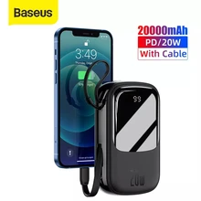 Baseus 20W Mini Power Bank 20000 mAh Built in Cables PowerBank External Battery Charger For iPhone 12 11 Xiaomi Samsung Huawei