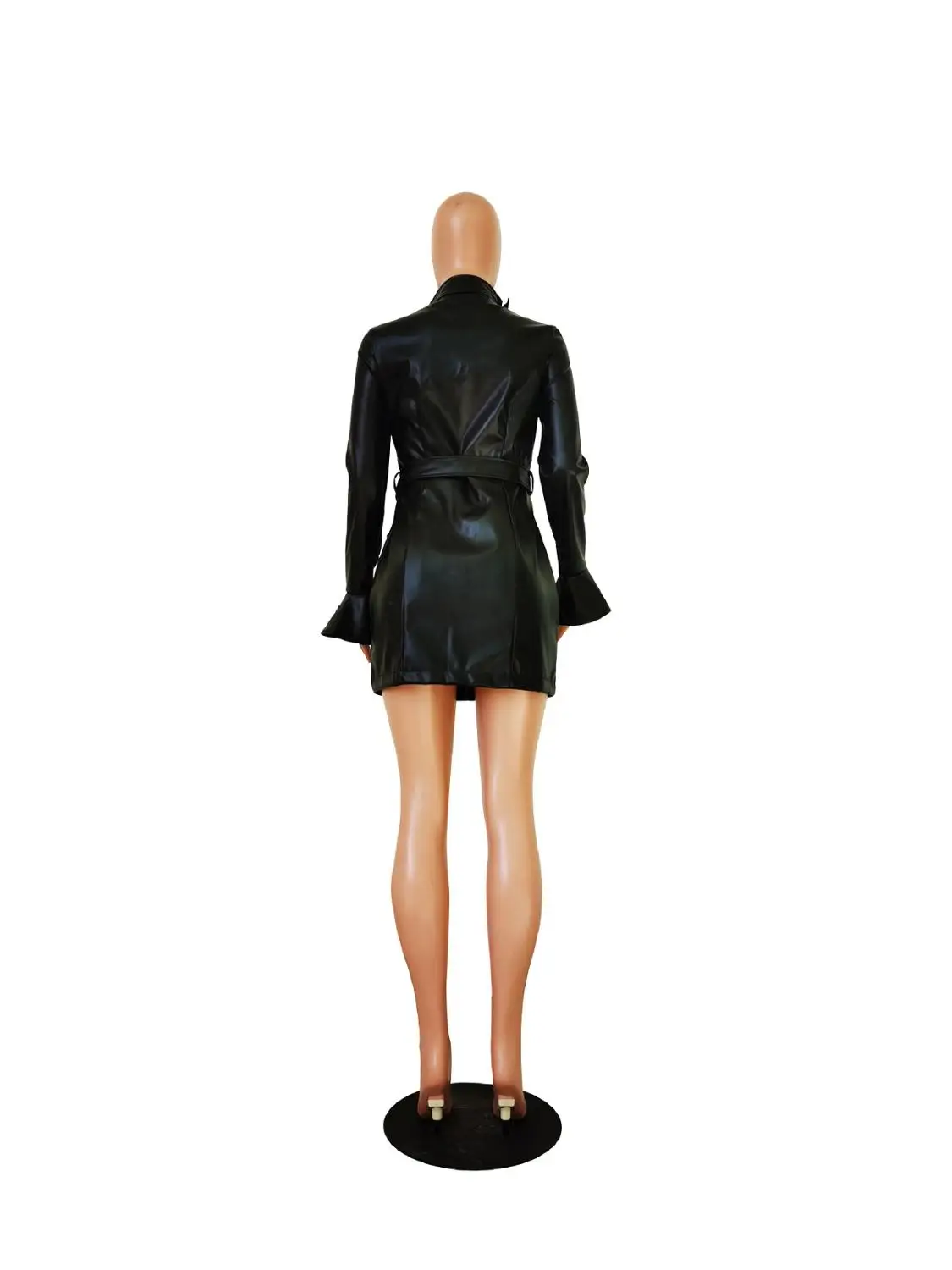 

Sexy PU Leather Bodycon Women Dress Elegant Winter Flare Long Sleeve Hollow Out Zipper Mini Dress Women Belt Club Party Dress