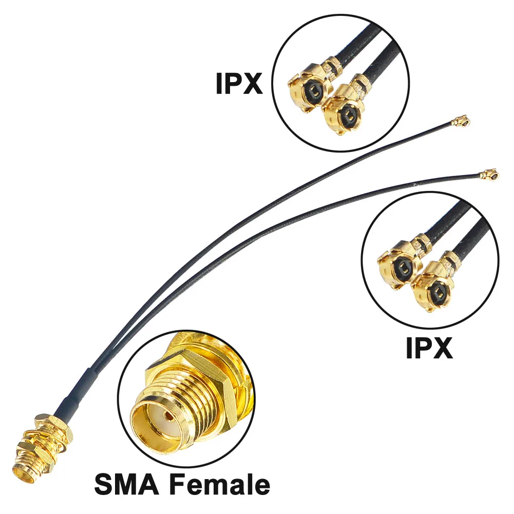 Пигтейл/провод для антенны коаксиальный кабель Wi Fi разъем SMA RP к 2 разъемам IPX U.FL 1 13