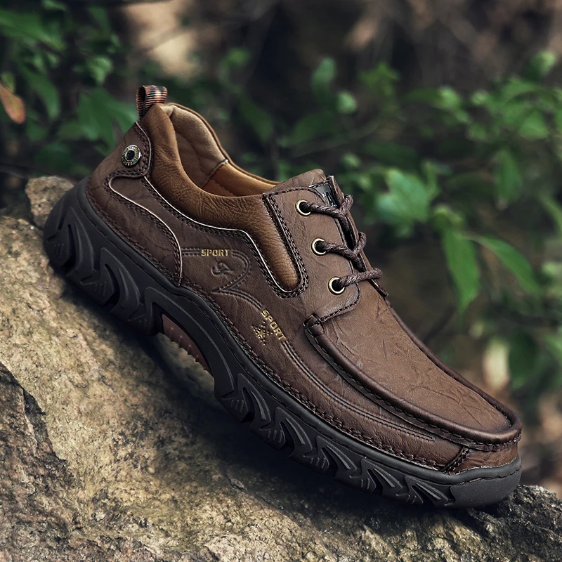 

Men's Leather Shoes Fashion Hand Stitched Oxford Shoes Outdoor Hiking Non-Slip Casual Shoes British Retro Men Lace-up Shoes