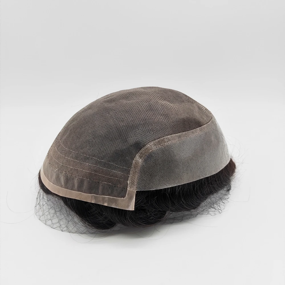 Мужские волосы со сварным кружевом спереди и сверху по бокам сзади парик