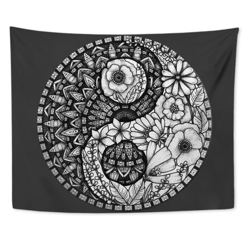

CANIRICA Mandala Tapestry Ying Yan Floral Wall Tapestry For Bedroom Dorm Room Tapestry Beach Yoga Mat Bohemian Home Decor