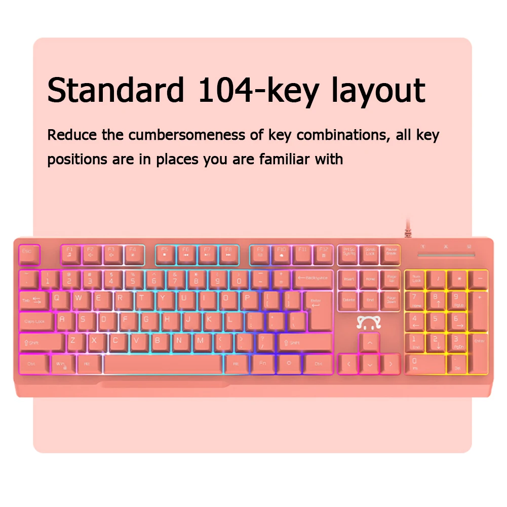 girly pink mechanical gaming keyboard 104 keys usb wired gamer keyboard rgb backlight mechanical keyboard for pc laptop computer free global shipping