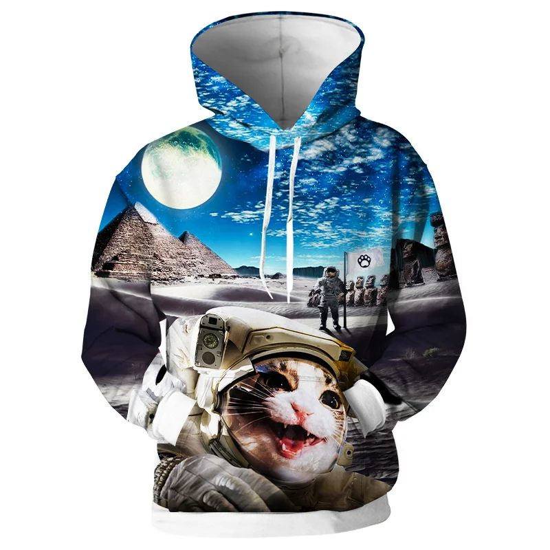 

Cloudstyle/мужские толстовки с объемным принтом, милые толстовки с изображением космонавта, кота, животных, пуловеры с капюшоном, забавные толст...