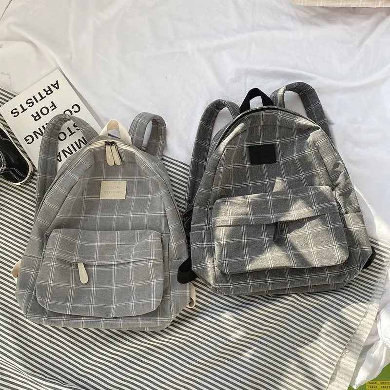 

Mori Simple Lattice School Backpack for Girls Female Laptop Backpack School Functional Pockets Stitch Backpack Purse Book Bag