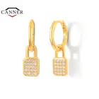 CANNER 925 Висячие серьги из серебра 925 пробы для женщин кубический цирконий замок кулон геометрический пирсинг Huggie Висячие серьги ювелирные изделия