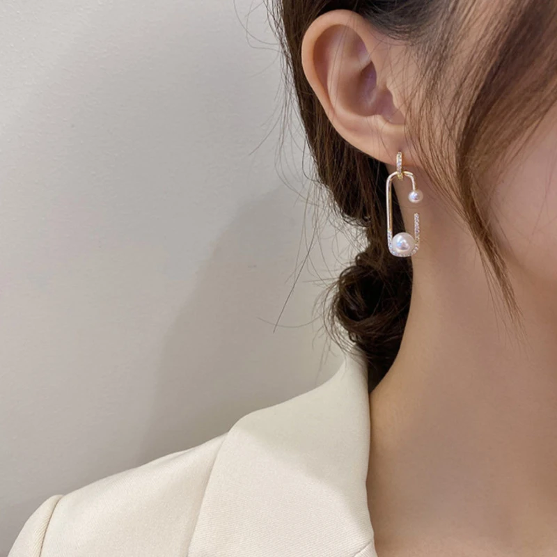 

Fashion Plated Long Simulated-pearls Chains Tassel Earrings Women Girls Circle Rings Slotted Dangle Drop Earring S925 Needle