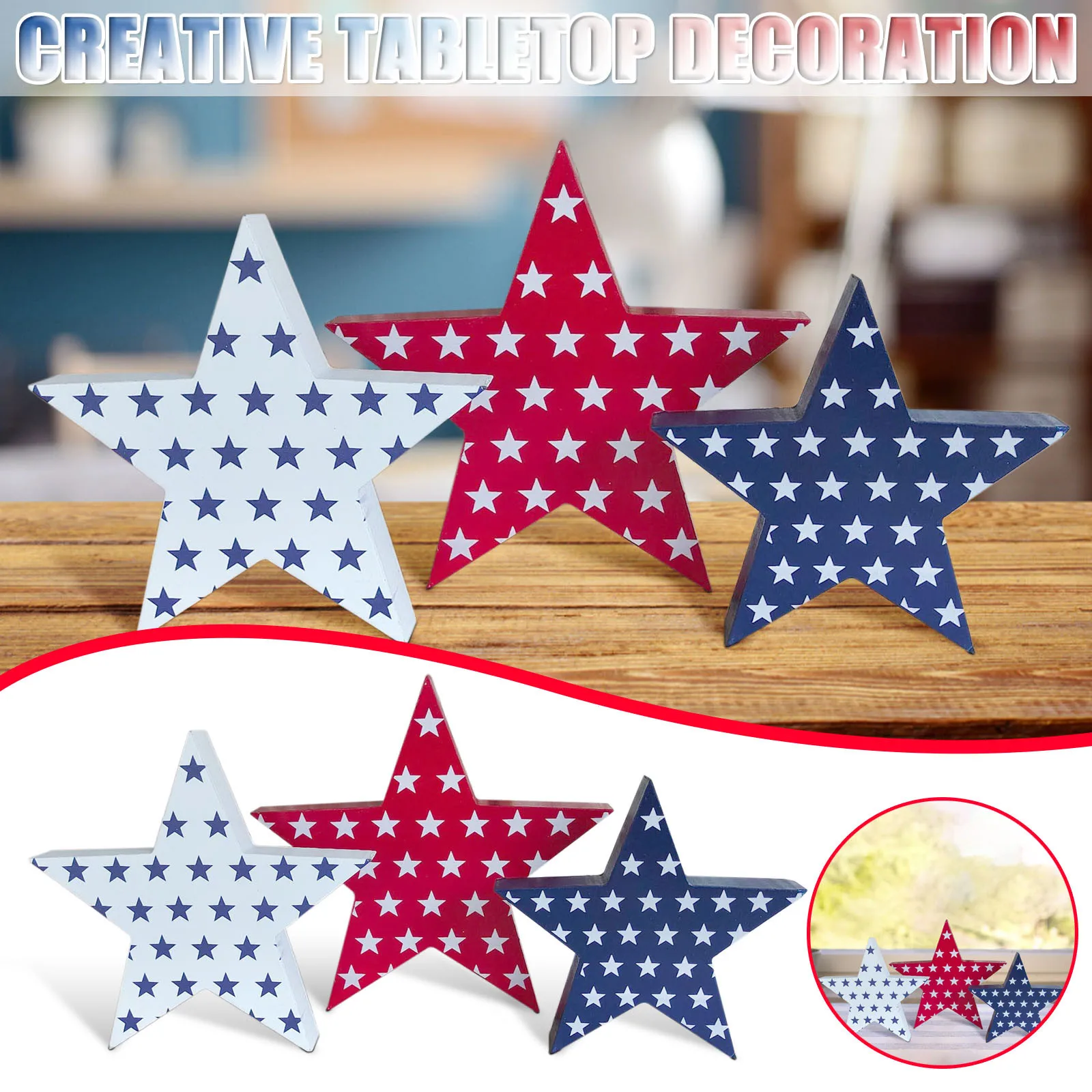 

American Independence Day Wooden Pentagram ornaments Decorations Creative Desktop Decorations DIY Home Living Decorations#40