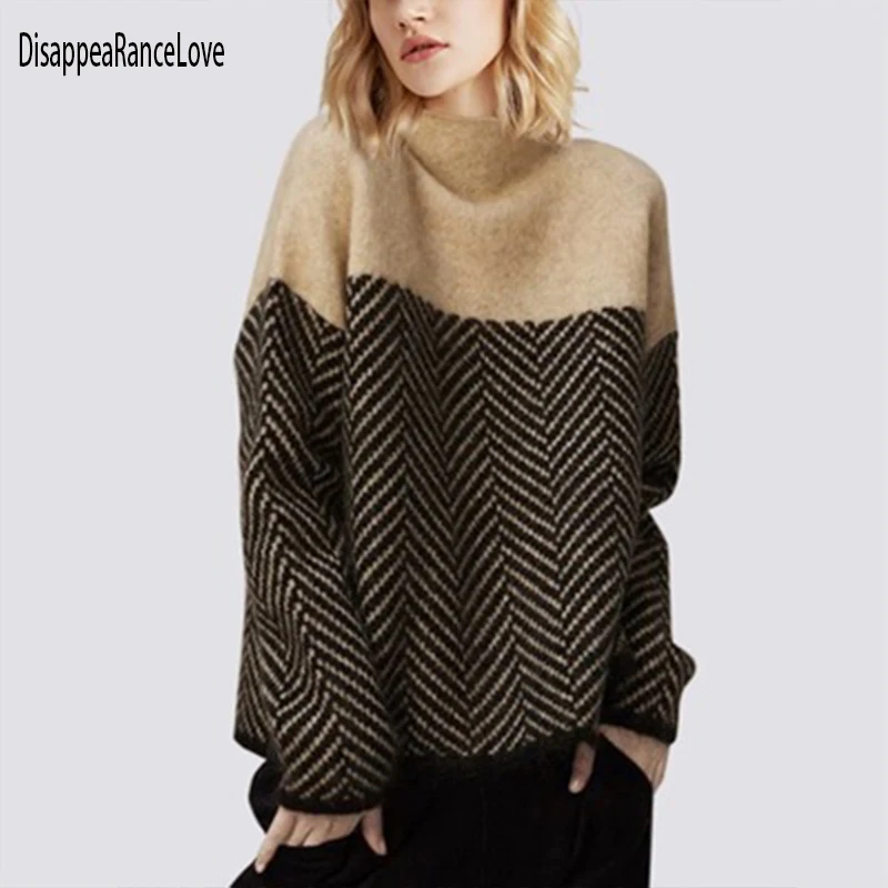 Женский свитер с высоким воротником плотный теплый пуловер 2022 кашемировый