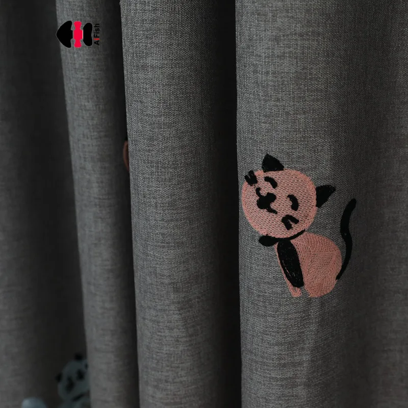 Занавески с вышивкой в виде симпатичного мультяшного кота для детей мальчиков