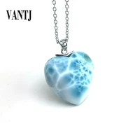 vantj natural blue larimar pendant heart shape from dominica gemstone cabochon for women man best gift