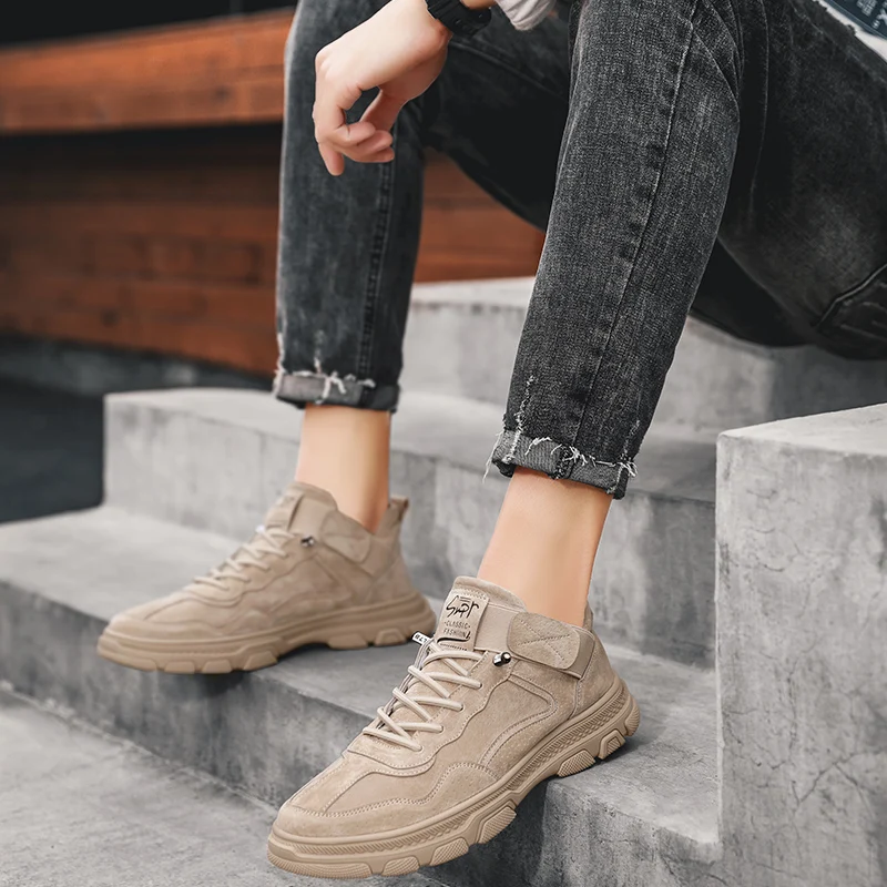 Кожаная мужская повседневная обувь Модная на плоской подошве из коровьей замши