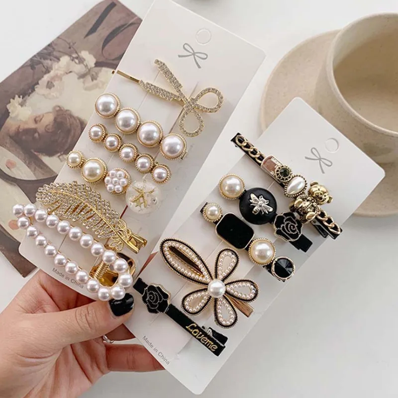 

New Fashion 2-6pcs Set Pearl Hair Clip for Women Korean Hairpin Geometric Crystal Hair Barrettes Girl Hair Accessories Girl