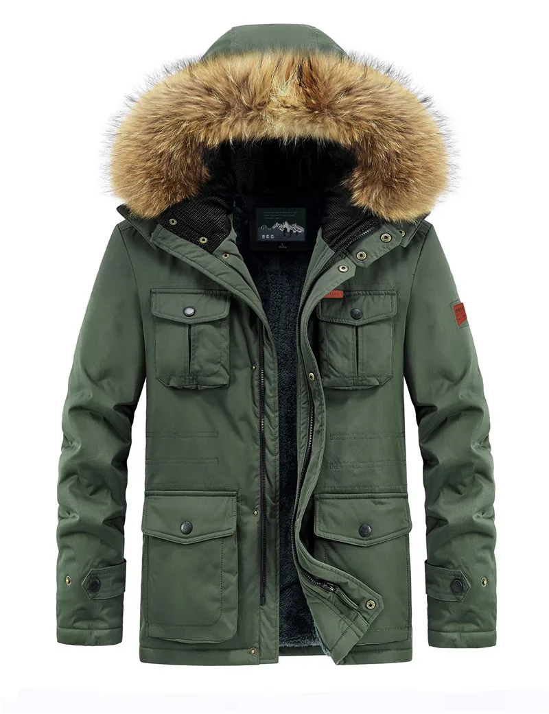

Winter Jacket Men Padded Parka Russia Man Winter Coat Artificial Fur Big Pockets Medium-long Thick Parkas Snowjacket
