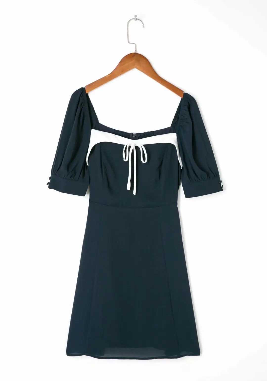 Милое Бандажное платье в стиле пэчворк винтажное шифоновое темно-синего и белого