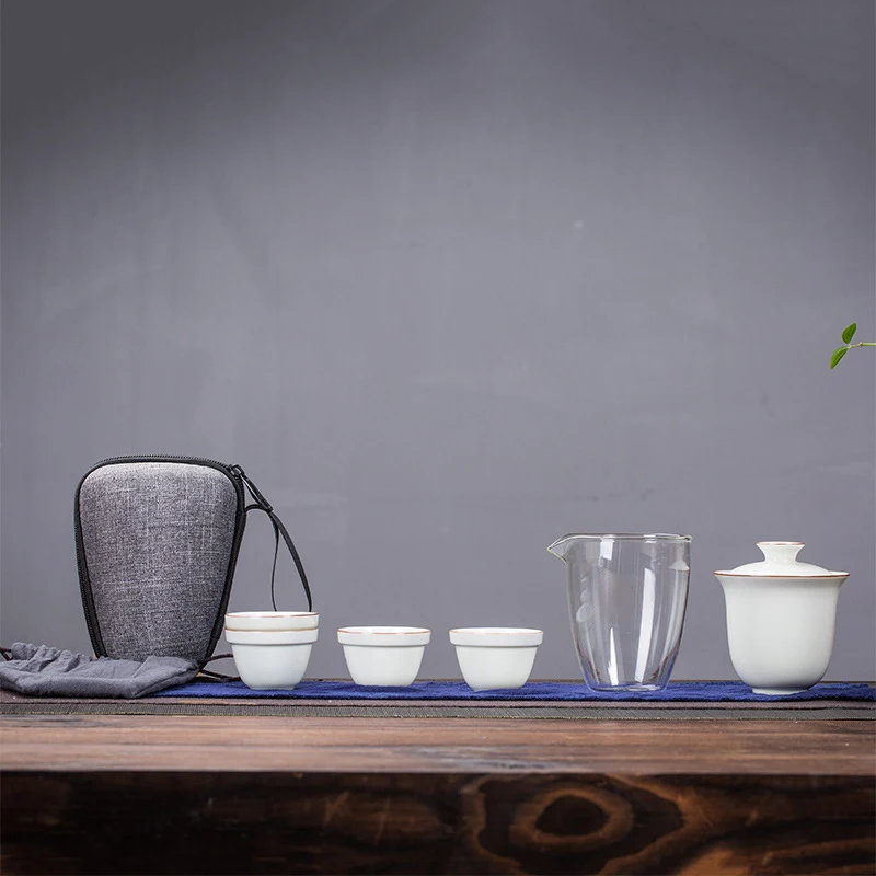 

Китайский чайный набор кунг-фу керамический портативный чайник Набор один горшок четыре чашки для путешествий Gaiwan чайные чашки чайной цере...