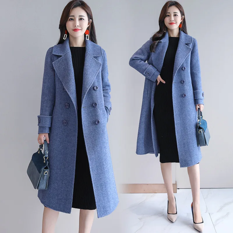 

Женский Повседневный шерстяной Тренч больших размеров, двубортное шерстяное пальто, кашемировая верхняя одежда, зима 2020, M279