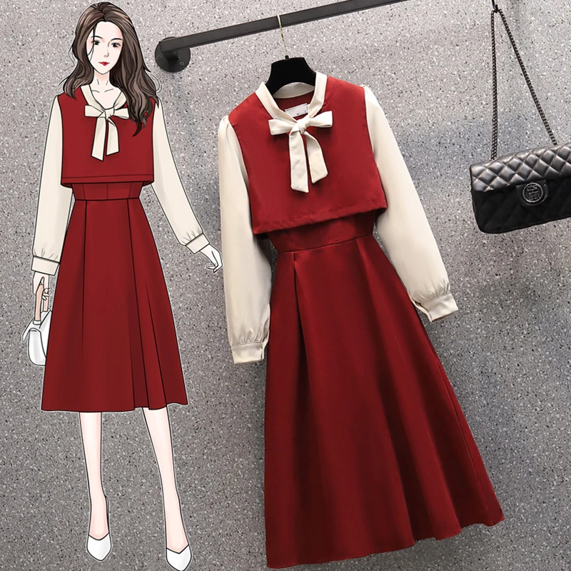 Осенне-зимнее новое платье в западном стиле с имитацией двух размеров - купить по