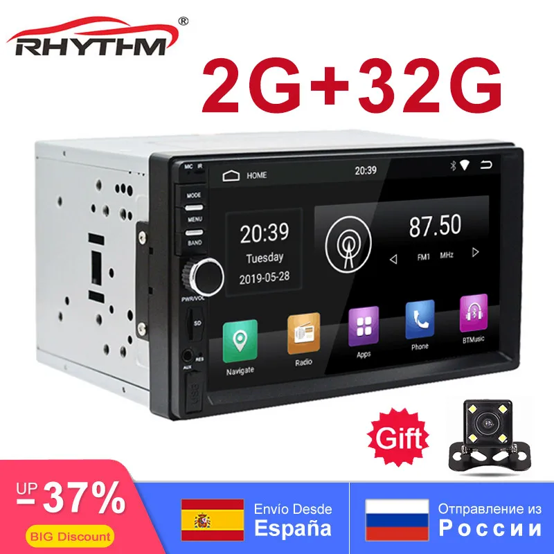 2din Android 9,0 Автомобильная стерео 2G ram 32G rom Авторадио gps навигация " 1024x600 зеркальная связь Bluetooth wifi RDS SWC OBD видео-выход