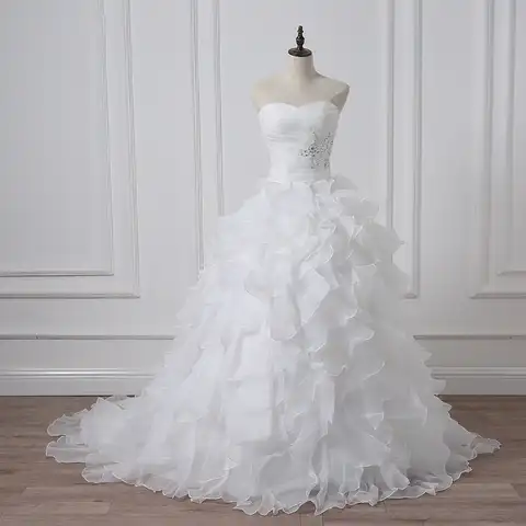 Jiayigong 2020 Robe De Mariage White/ Ivory Ball Gown Wedding Dress Applique Beaded Pleats Ruffled Organza Corset Bridal Gowns