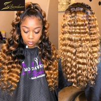 hd transparent ombre deep wave frontal wig curly honey blonde lace front wig 30 inch highlight wig human hair colored preplucked