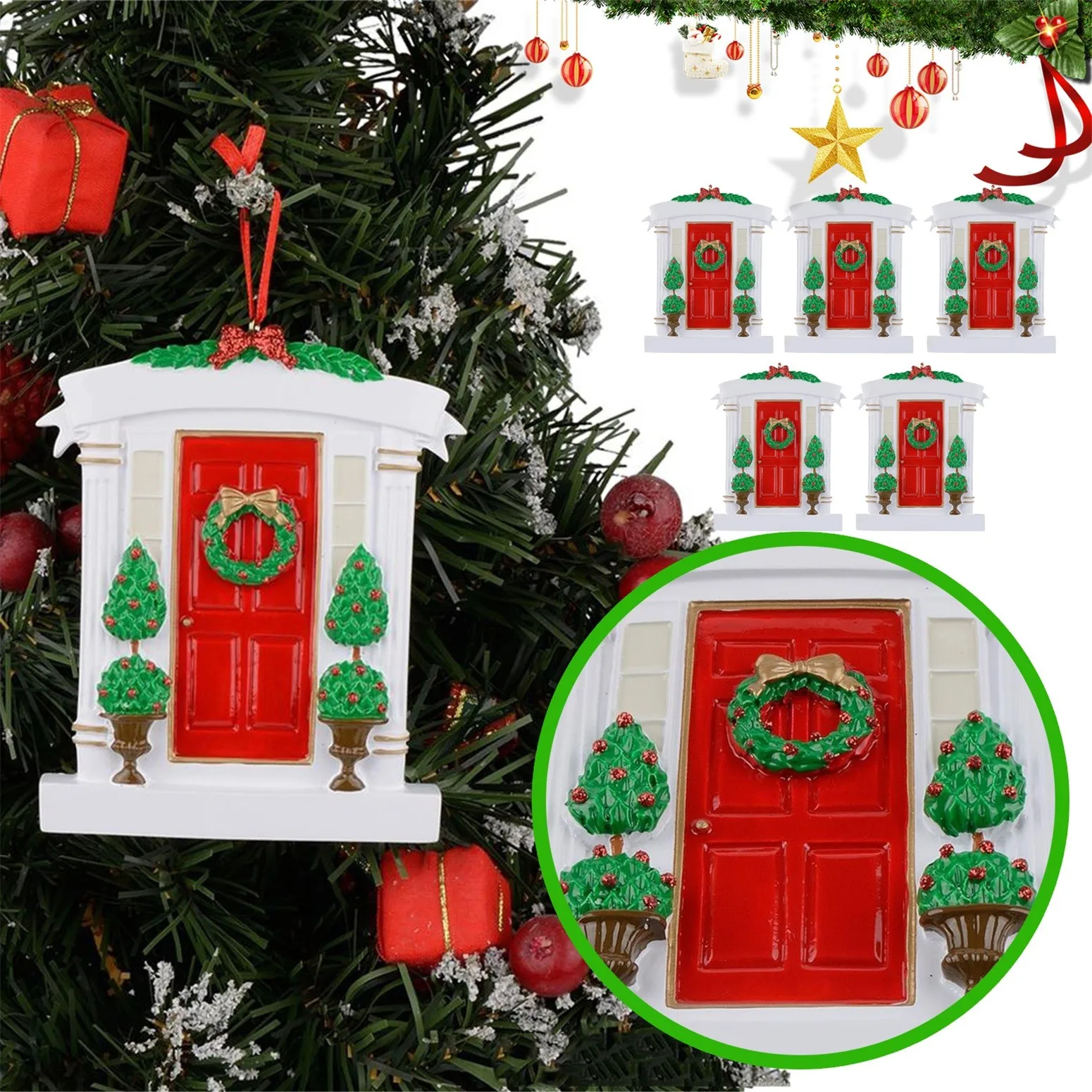 

5pcs Red Christmas Tree Front Door Personalised Christmas Xmas Tree Bauble Christmas Decorations Winter Home Decoration #8