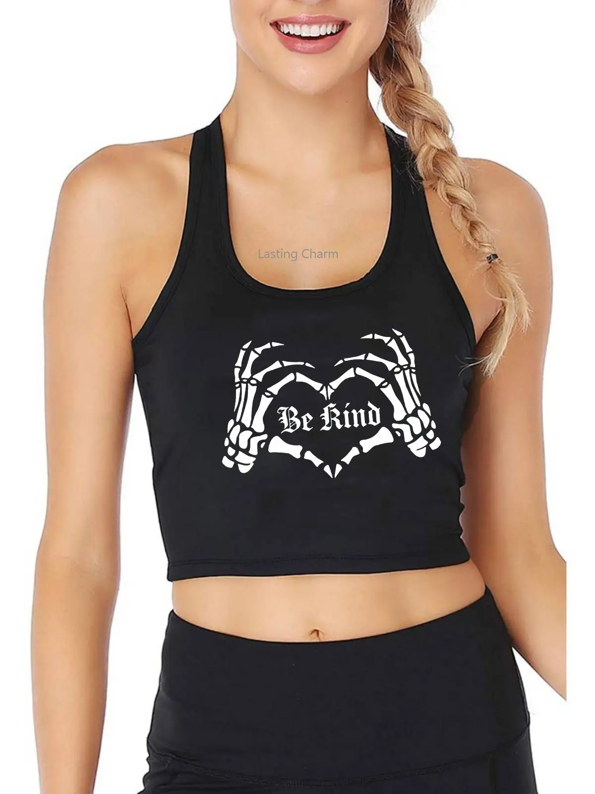 

Be Rind Skeleton Hand Pattern Tank Top Women's Yoga Sports Workout Crop Top Gym Training Top