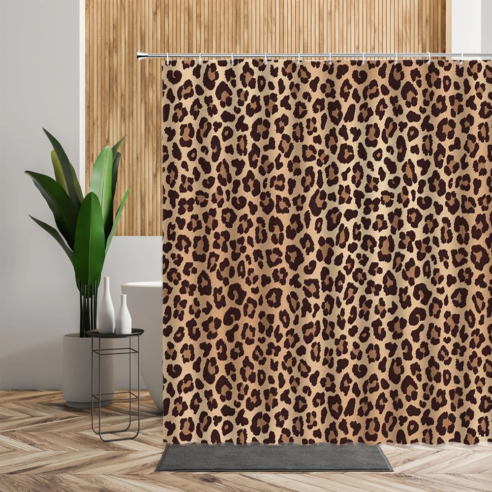 brown leopard printed shower curtain bathroom curtains waterproof fabric home partition screen living room bathtub curtains sets free global shipping