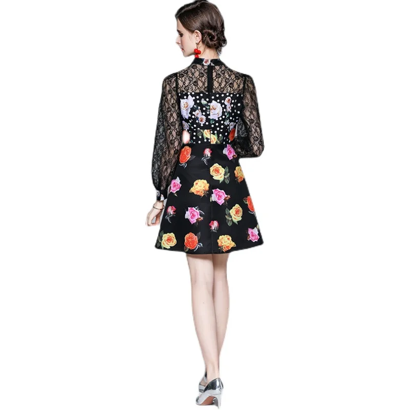

Floral Black Tunics Lace Printed PartyVintage Casual Robe Spring Summer Clothes Dress For Women'S 2021 Sukienka Sundress Female