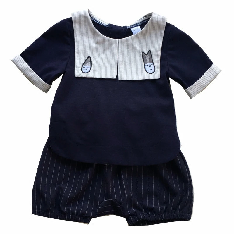 Летний костюм Tonytaobaby для мальчиков и девочек в полоску с воротником вышивкой |