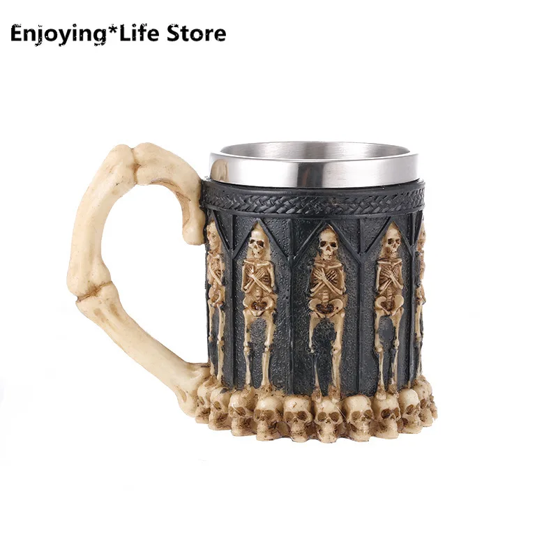 

Mug Skull Wine Glass Resin Skull Handle Stainless Steel Wine Glass Home Decoration Beer Bar Cup
