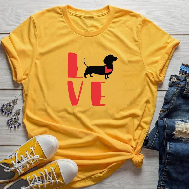 Женская футболка с коротким рукавом Love Dogs принт из хлопка такса каваи одежда для