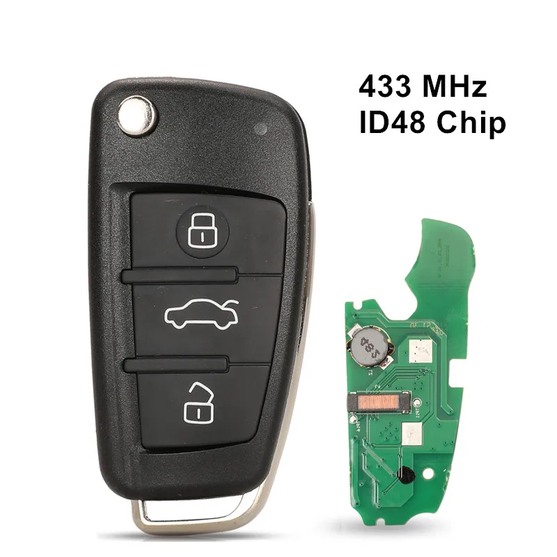 433MHZ ID48 Chip 3 Buttons Keyless Go Flip Smart Remote Car key For Audi A1/Q3 2011-2017 Fob 8X0 837 220