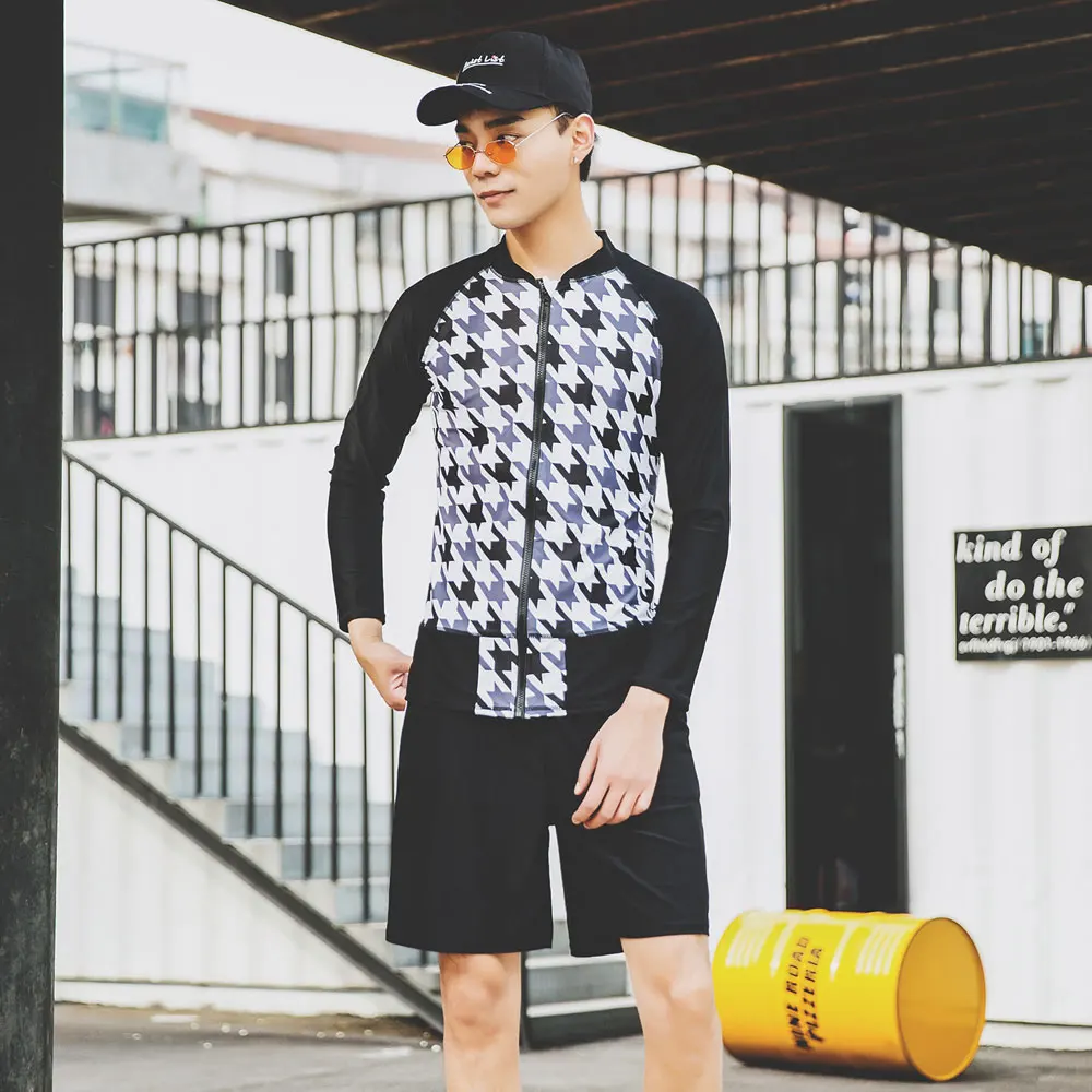 Мужская UPF 50 + молния спереди с длинным рукавом рубашка и шорты из двух частей