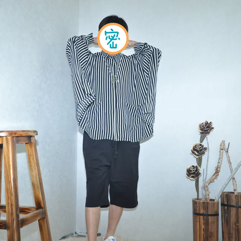 Ветровка мужская в тонкую полоску длинная рубашка с рукавом летучая мышь