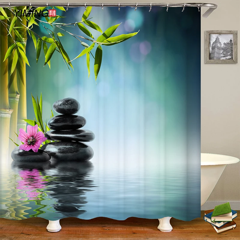 

Orchid Bamboo Zen Printed Bathroom Shower Curtain Home Decor Curtain Polyester Waterproof Hook Curtain 180x180cm