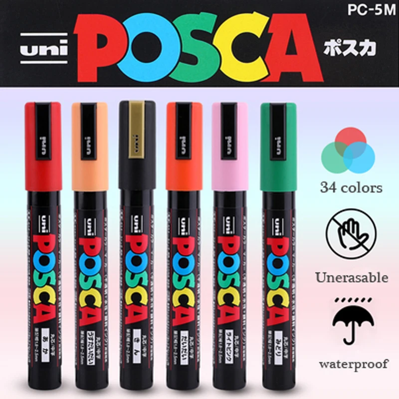 

6/15 Pcs Uni Posca PC-5M Paint Marker- Medium Tip-1.8mm-2.5mm 17colors available