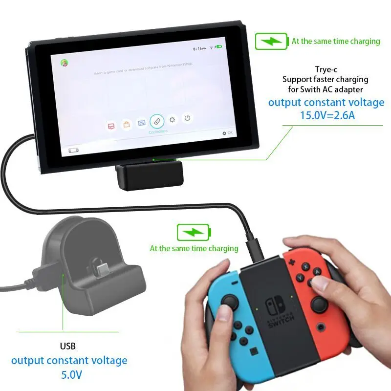 Type C For Nintendo Switch Charge Dock Adjustable NS Charger Stand Adapter Dock Station Nintend Switch Lite Dock Adapter 2 in 1