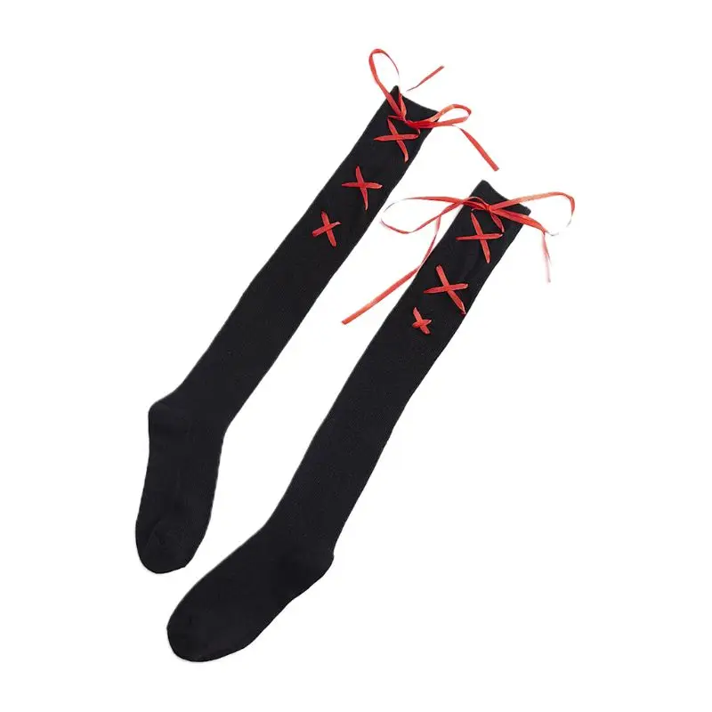 

2020 New Japanese Women Sexy Thigh High Stockings Lace-Up Ribbon Over Knee Long Socks