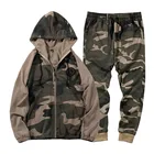 Ymwmhu камуфляжные мужские комплекты с капюшоном на молнии с длинным рукавом Свободная модная осенне-зимняя одежда спортивная одежда армейские зеленые брюки