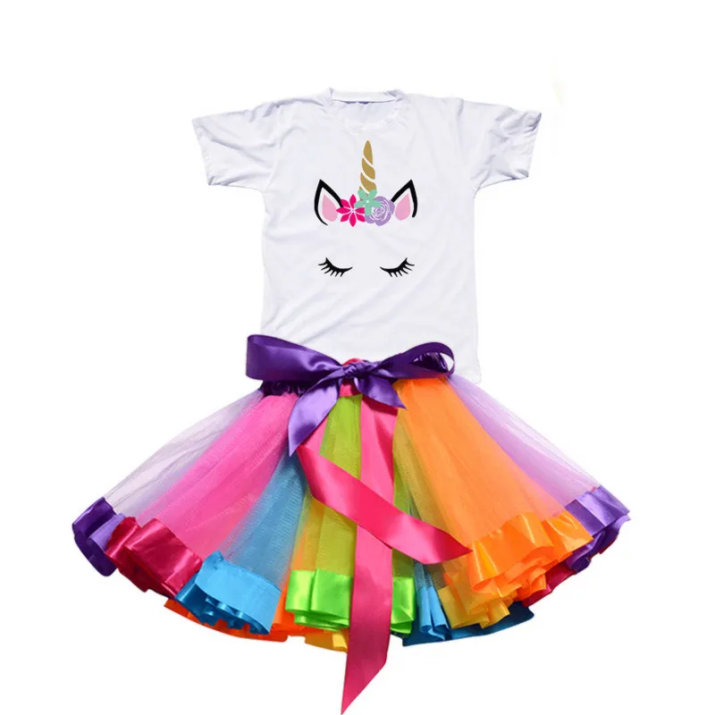 Летняя юбка-пачка + футболка с единорогом мини-юбка наряды принцессы юбки для