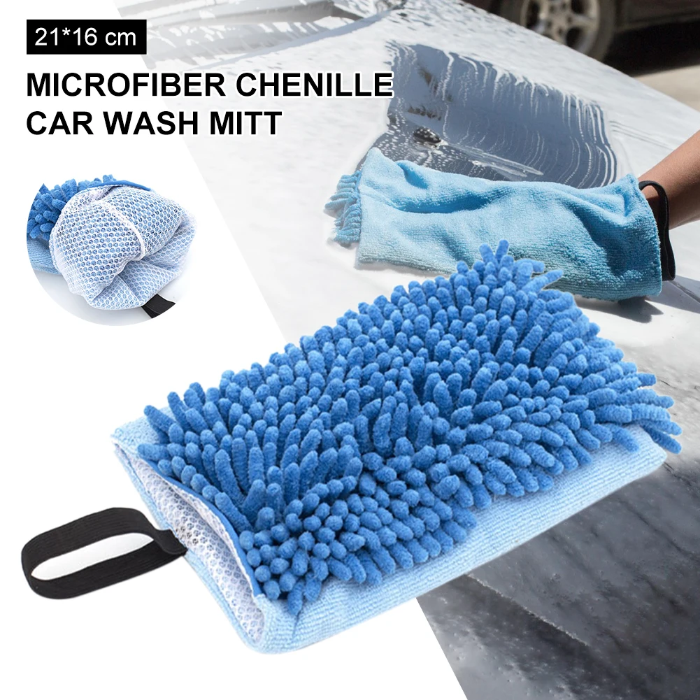 Оптовая продажа, варежка для мытья автомобиля, супер впитывающая ткань из микрофибры, пушистая синельная ткань для мытья автомобиля, Стайли...