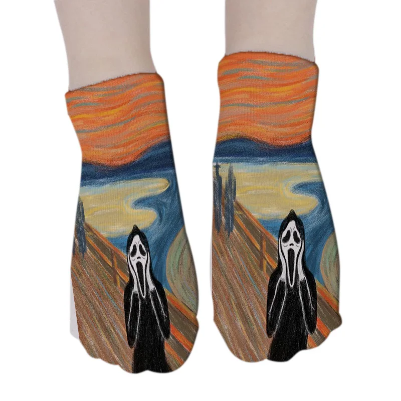 Новые женские хлопковые носки с 3D принтом художественным рисунком Ван Гога
