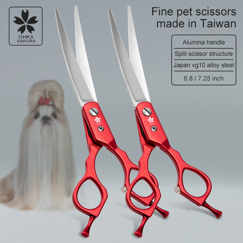 Taiwan pet cosmetology red scissors curved dog grooming tools Teddy grooming color scissors 6.8 inch&7.25 inch