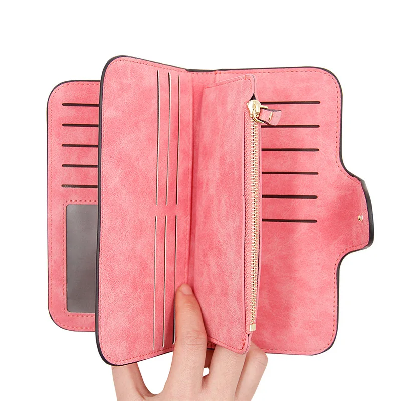 

High Quality Designer Zipper Long Wallet Women Scrub Leather PursesWallet Card Holder Ladies Purse Money Bag Carteira Feminina