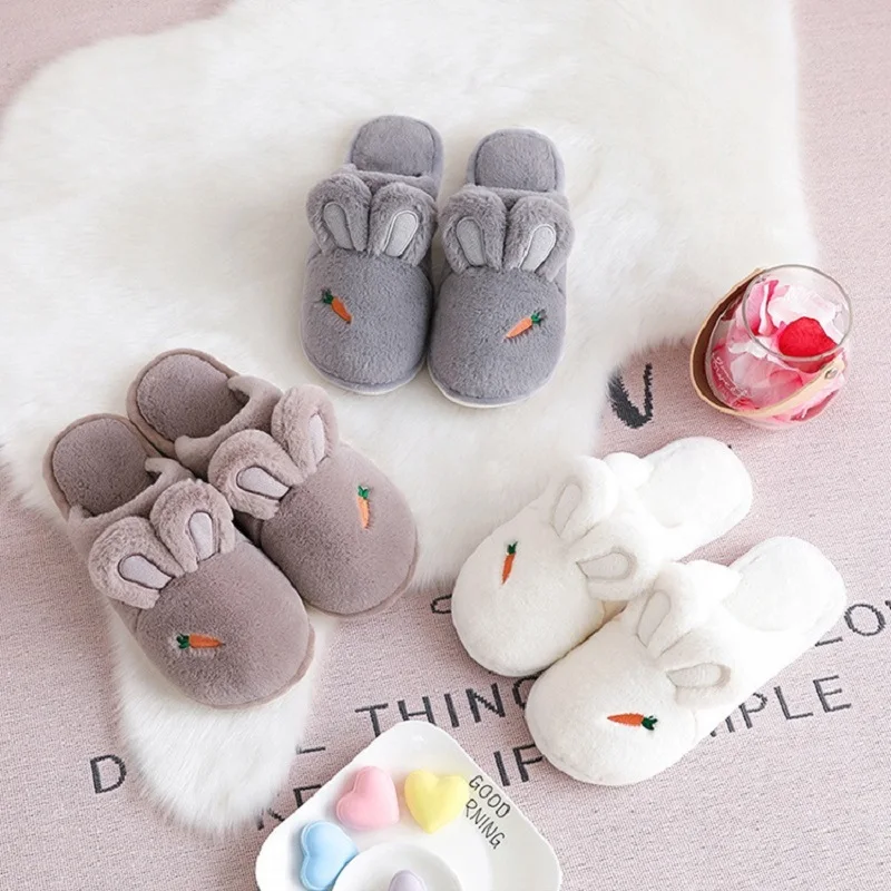 Зимние домашние тапочки для пар хлопок Милая модель с ушками домашняя обувь