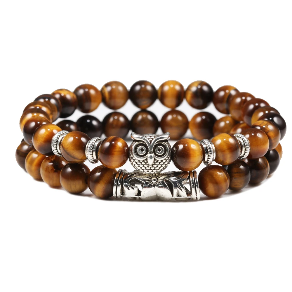 8 мм бусины Сова браслет ювелирные изделия камень браслеты для мужчин и женщин