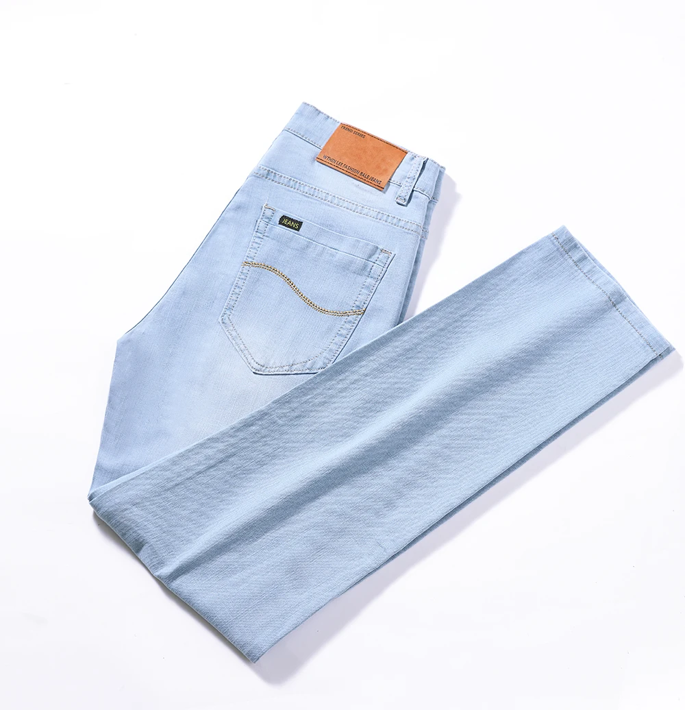DIMI Korean Straight Slim High Stretch Denim Pants Men Summer Thin High-Quality Retro New Solid Color Business Casual Jeans Men