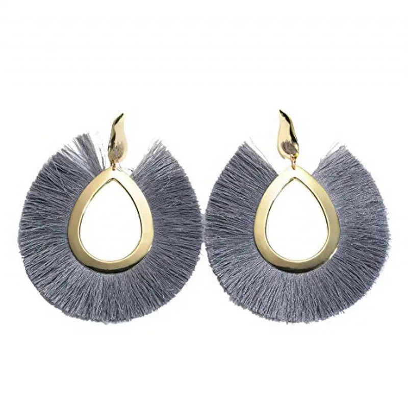 Яркая луна женские красочные богемные нитки кисточкой Висячие кольца овальные